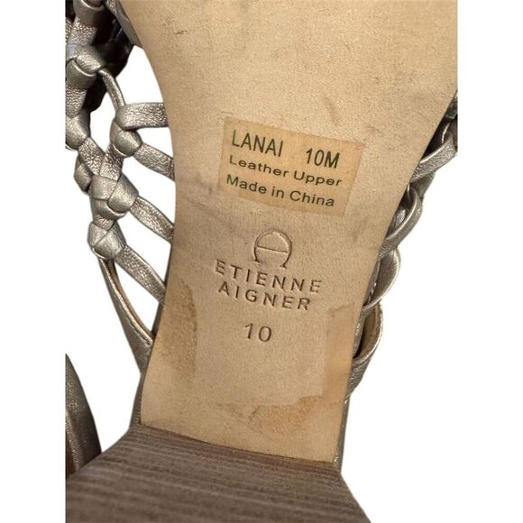 Etienne Aigner Lanai Women's Gray Woven Leather Mules Size 10 - Picture 10 of 12